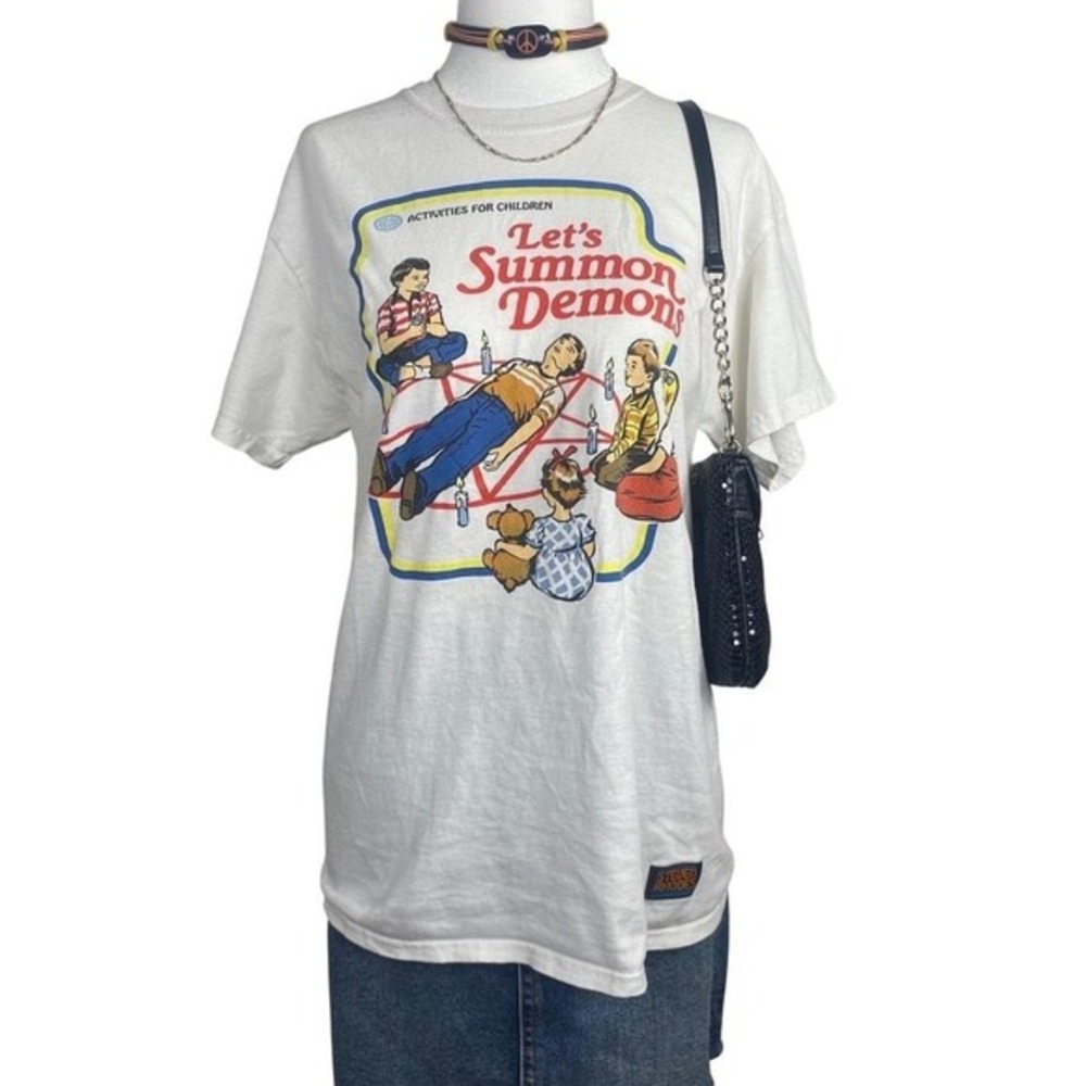 Y2K Goth Retro Graphic Tee‎ Womens Medium Lets Summon Demons Streetwear